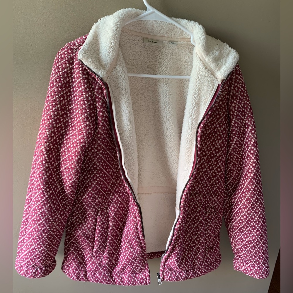 L.L. Bean Tweed Diamond Pattered Full Zip Fleece Lined Jacket